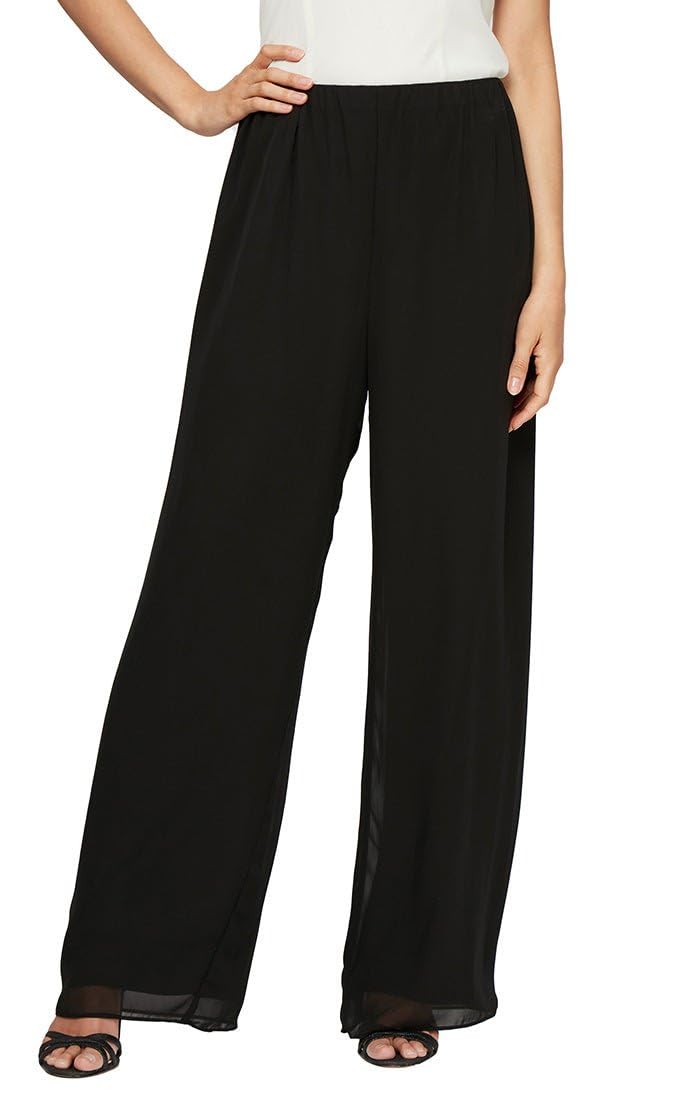 Alex Evenings Women's Straight Leg Dress Pant for Mother of the Bride, Elegant Party Outfit (Petite and Regular Sizes), Black Chiffon Overlay, LP